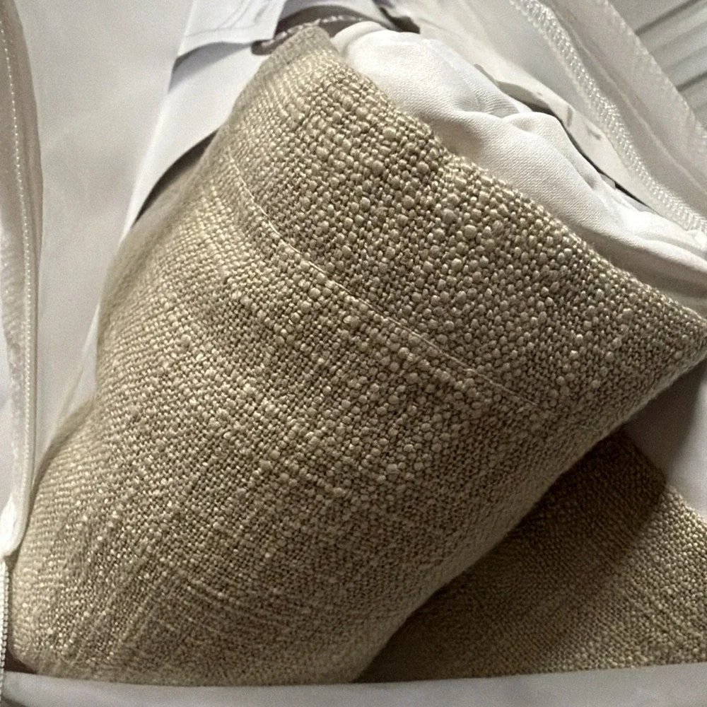 TWOPAGES Liz Linen Drape Pleated Curtains (2) 26Wx108L Grey Beige Lined NEW